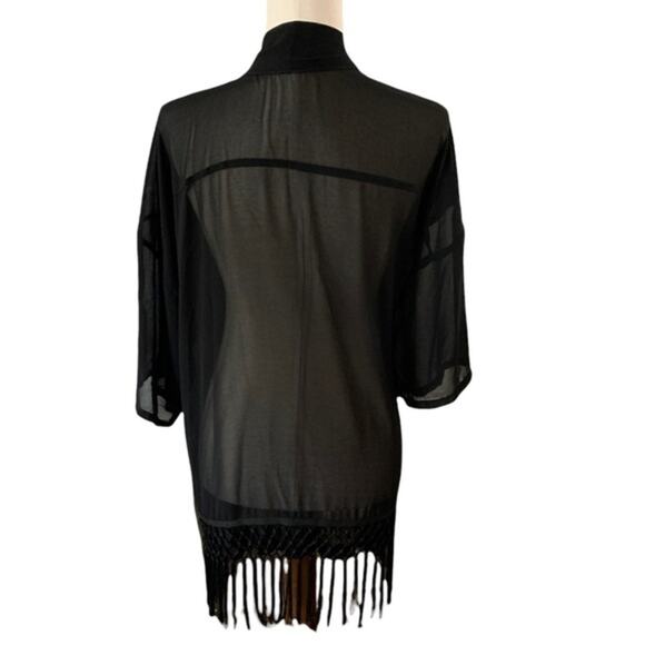 Forever 21 black duster. With fringe. Embroidered. Size medium. - Picture 5 of 6
